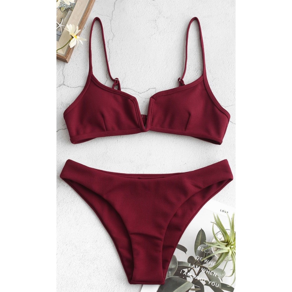 🆕 ZAFUL V-Wire Padded Ribbed High Cut Bikini M/6